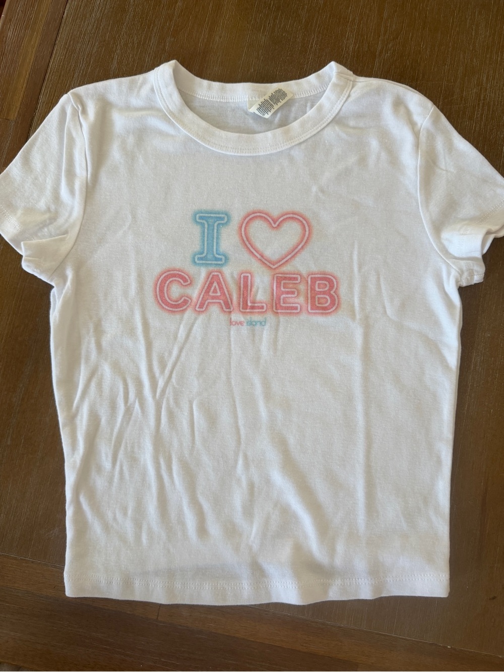 White Crop Tee with Pink & Light Blue 'I ♥ CALEB' Graphic